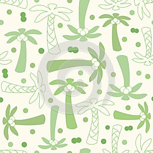 Coconut palm tree silhouette and outline seamless pattern