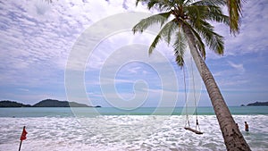 Coconut palm trees with tropical paradise Beautiful beach at Patong beach phuket thailand