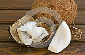 Coconut and pieces of coconut