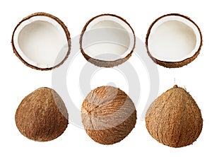 Coconut pieces, fruit coconut isolated on white background