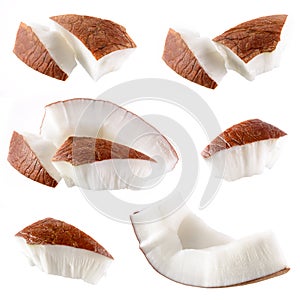 Coconut. Pieces isolated on a white