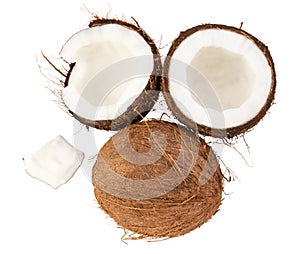 Coconut pieces isolated on white background with clipping path