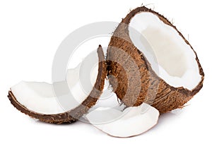 Coconut pieces isolated on white background with clipping path