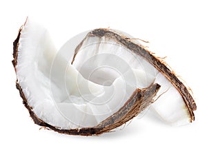 Coconut pieces isolated on a white background