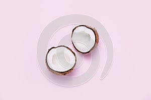 Coconut on pink background. Minimal concept