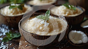 coconut pudding, sweet coconut pudding made by combining coconut milk, sugar, and agar-agar, resulting in a creamy and photo