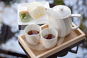 Coconut roll cake with afternoon tea