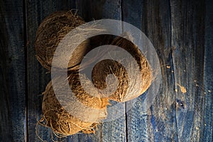 Coconut on rustic wood background