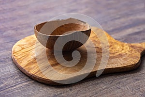 Coconut shell, olive wooden board