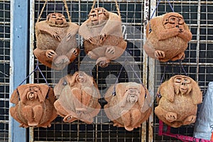 Coconut Shell Souvenir creatively made into monkey in different action