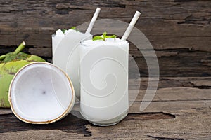 Coconut smoothies white fruit juice milkshake blend beverage healthy high protein.