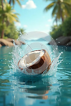 Coconut Splash in Tropical Waters AI-GENERATED