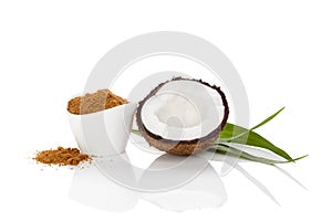 Coconut sugar on white.