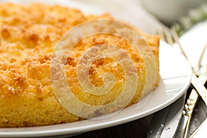 Coconut tart on brown dish