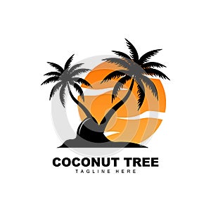 Coconut Tree Logo, Ocean Tree Vector, Design For Templates, Product Branding, Beach Tourism Object Logo