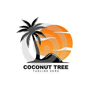 Coconut Tree Logo, Ocean Tree Vector, Design For Templates, Product Branding, Beach Tourism Object Logo