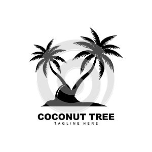 Coconut Tree Logo, Ocean Tree Vector, Design For Templates, Product Branding, Beach Tourism Object Logo