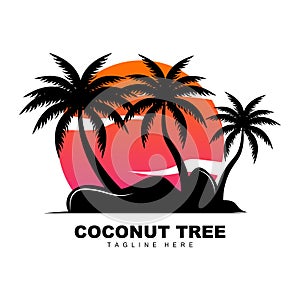 Coconut Tree Logo, Ocean Tree Vector, Design For Templates, Product Branding, Beach Tourism Object Logo