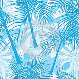 Coconut trees blue color seamless pattern