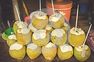 Coconut vendor, typical street food business in Asia