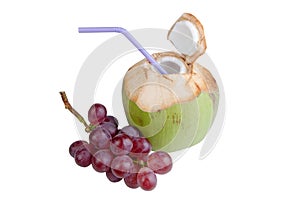 Coconut water drink and red grapes