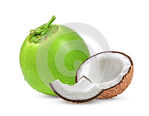 coconut with water drop isolated on white