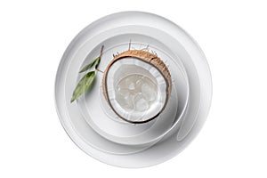 Coconut Water On White Plate, On White Background