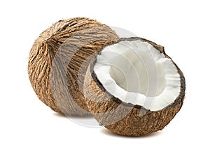 Coconut whole cut half composition isolated white background