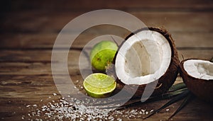 Coconut on wooden table