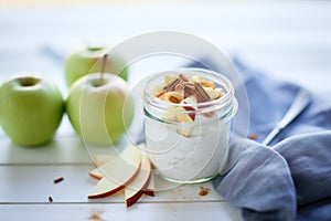 coconut yogurt with a sprinkle of cinnamon and apple slices