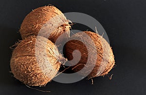 Coconuts on the black background