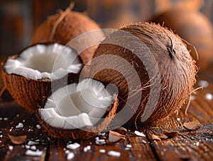 coconuts closeup in rustic style