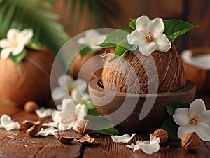 coconuts closeup in rustic style