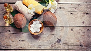 Coconuts, coconut oil and towels