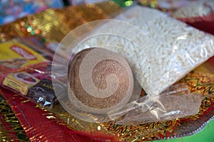 Coconuts and Pooja Items outside the temple.