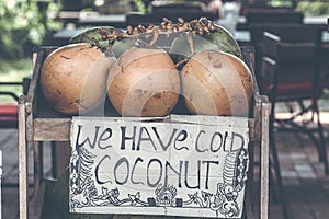 Coconuts for sale on a roadside on Bali island, Indonesia.