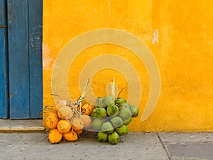 Coconuts in the street of Cartagena, Colombia photo