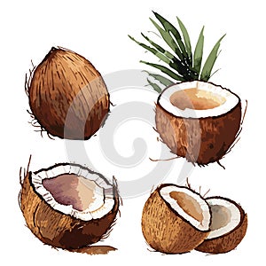 Coconuts in watercolor style