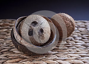 Cocos bowls of coconut shells.