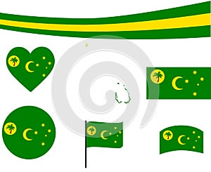 Cocos Islands Flag Map Ribbon And Heart Icons Vector Illustration Abstract Collection