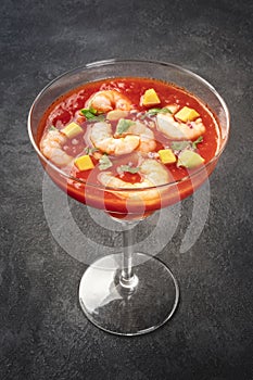Coctel de camarones, Mexican shrimp cocktail with avocado photo