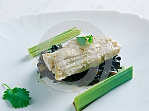 Cod with caramelized onions photo