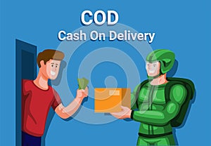 COD - Cash On Delivery with courier service, online shopping payment cartoon illustration vector