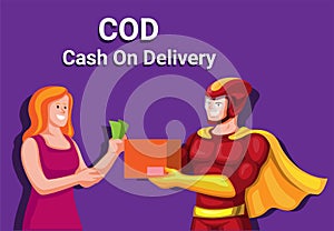 COD Cash On Delivery online shop method payment with costumer and courier illustration vector