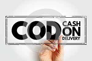 COD Cash On Delivery - sale of goods by mail order where payment is made on delivery rather than in advance, acronym text concept