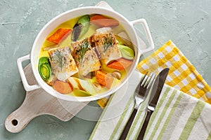 Cod fish baked with vegetables