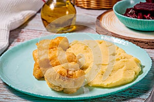 Cod fish with a potato garlic mash - Bakaliaros Skordalia