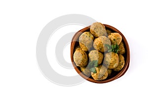Cod fritters in crock pot isolated