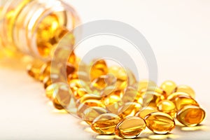 Cod liver oil capsules- on white background.