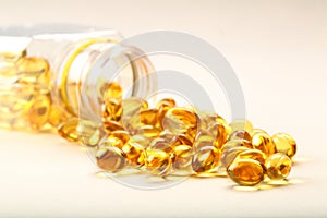 Cod liver oil capsules- on white background.